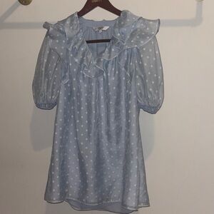 CROSBY by Mollie Burch Light Blue Polka Dot Blouse